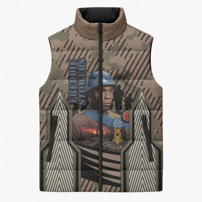 Freddie Stowers African American Sleeveless Puffer Jacket Medal Of Honor Red Hand - Military Camouflage Striped World War I