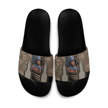 Freddie Stowers African American Slide Sandals Medal Of Honor Red Hand - Military Camouflage Striped World War I