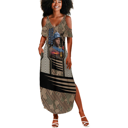 Freddie Stowers African American Summer Maxi Dress Medal Of Honor Red Hand - Military Camouflage Striped World War I