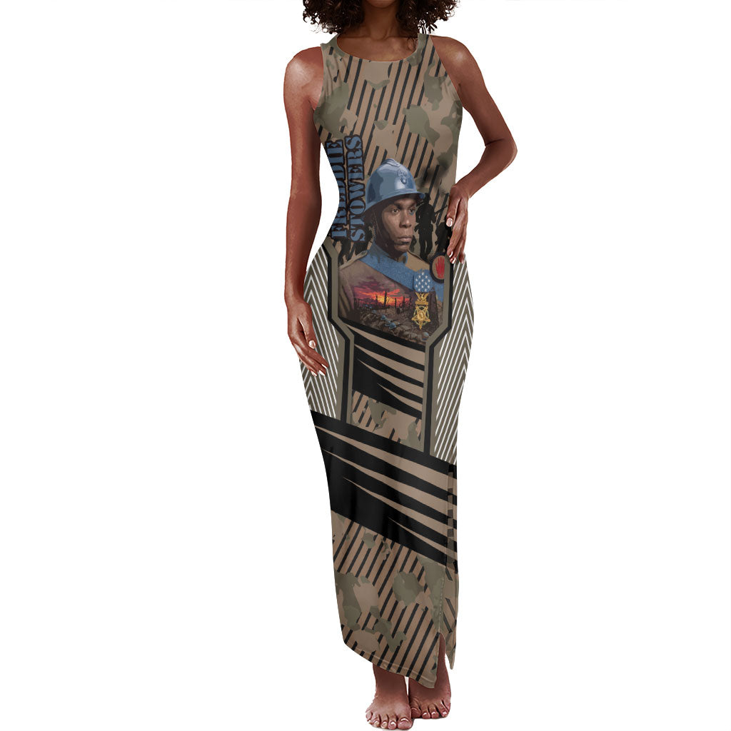 Freddie Stowers African American Tank Maxi Dress Medal Of Honor Red Hand - Military Camouflage Striped World War I