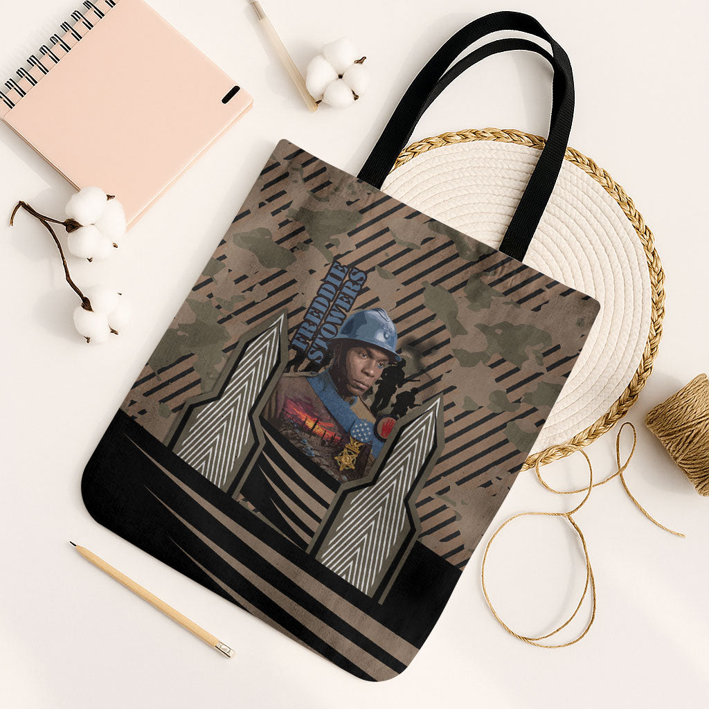 Freddie Stowers African American Tote Bag Medal Of Honor Red Hand - Military Camouflage Striped World War I