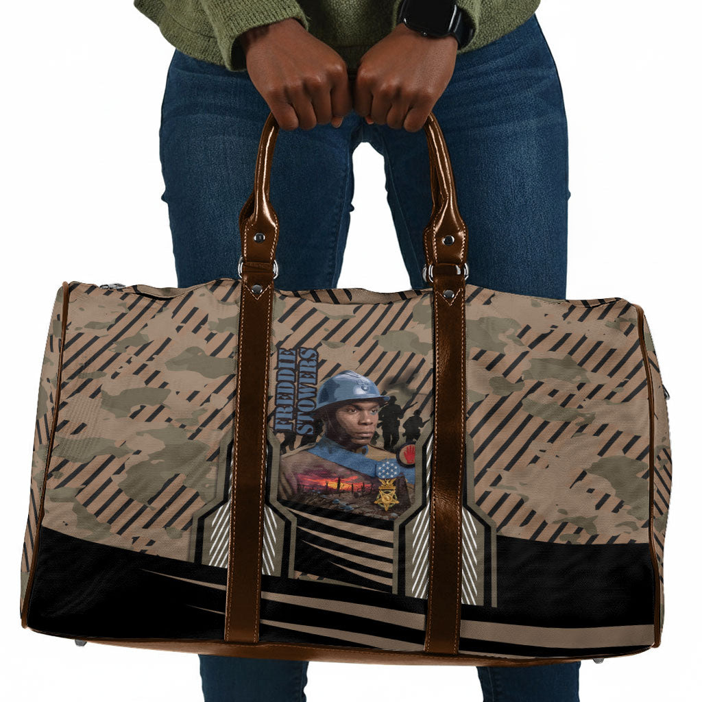 Freddie Stowers African American Travel Bag Medal Of Honor Red Hand - Military Camouflage Striped World War I