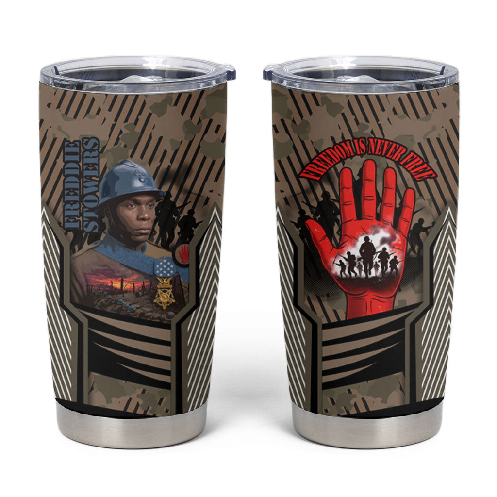 Freddie Stowers African American Tumbler Cup Medal Of Honor Red Hand - Military Camouflage Striped World War I
