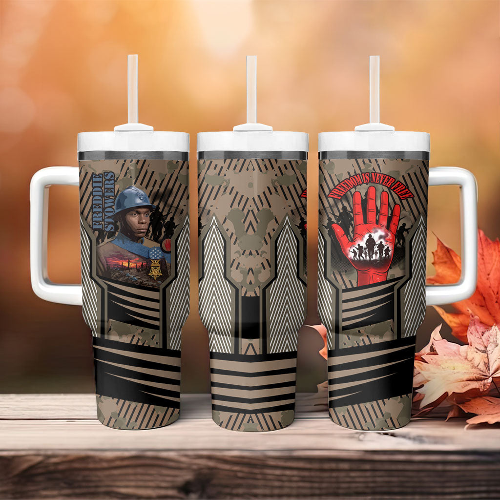 Freddie Stowers African American Tumbler With Handle Medal Of Honor Red Hand - Military Camouflage Striped World War I