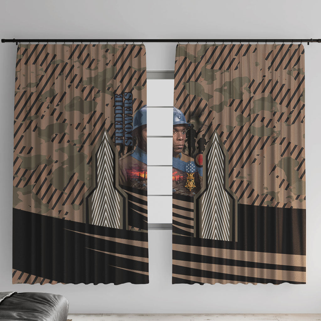 Freddie Stowers African American Window Curtain Medal Of Honor Red Hand - Military Camouflage Striped World War I