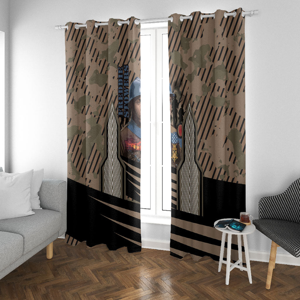 Freddie Stowers African American Window Curtain Medal Of Honor Red Hand - Military Camouflage Striped World War I
