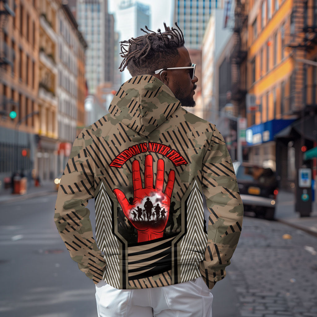 Freddie Stowers African American Zip Hoodie Medal Of Honor Red Hand - Military Camouflage Striped World War I
