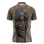 Freddie Stowers African American Zipper Polo Shirt Medal Of Honor Red Hand - Military Camouflage Striped World War I
