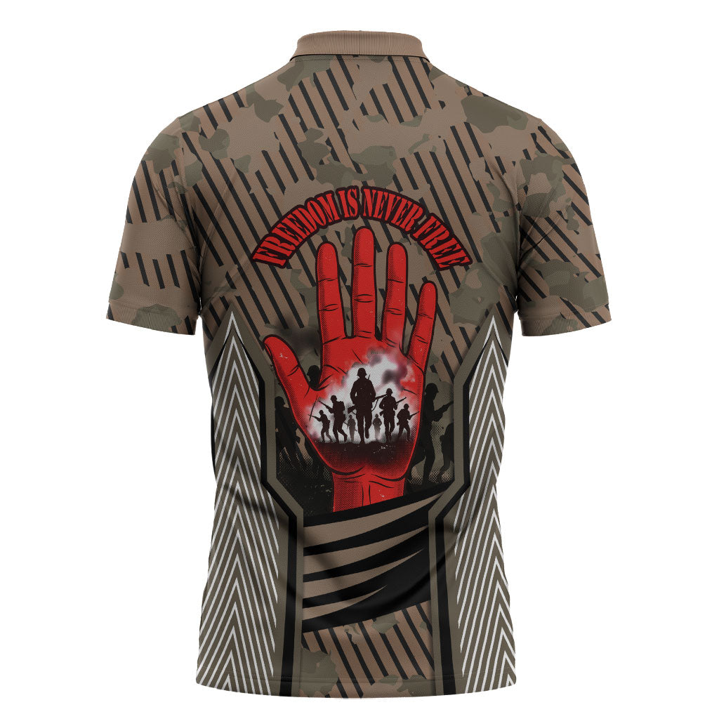 Freddie Stowers African American Zipper Polo Shirt Medal Of Honor Red Hand - Military Camouflage Striped World War I
