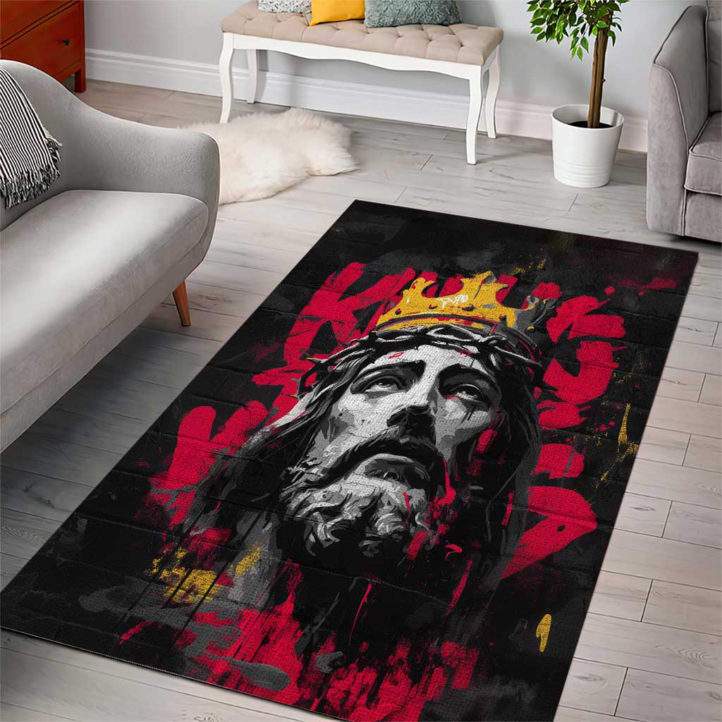 Jesus Graffiti Design Area Rug Crowned Portrait and Urban Street Art Style - African Pride