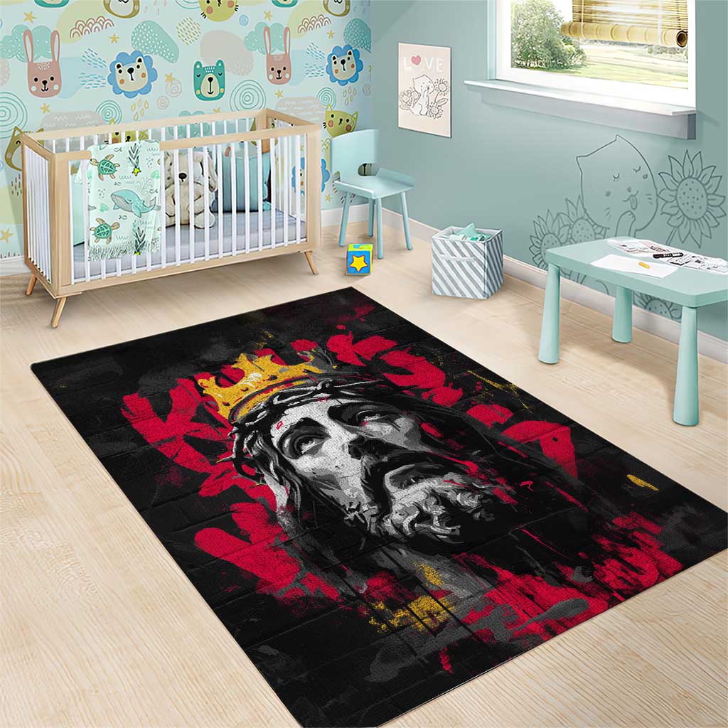 Jesus Graffiti Design Area Rug Crowned Portrait and Urban Street Art Style - African Pride