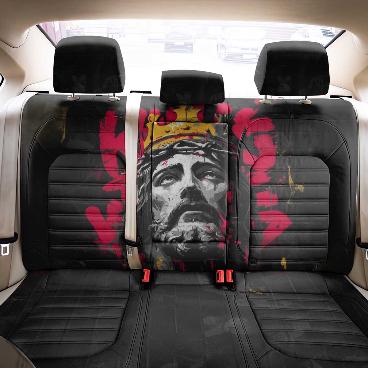 Jesus Graffiti Design Back Car Seat Cover Crowned Portrait and Urban Street Art Style - African Pride