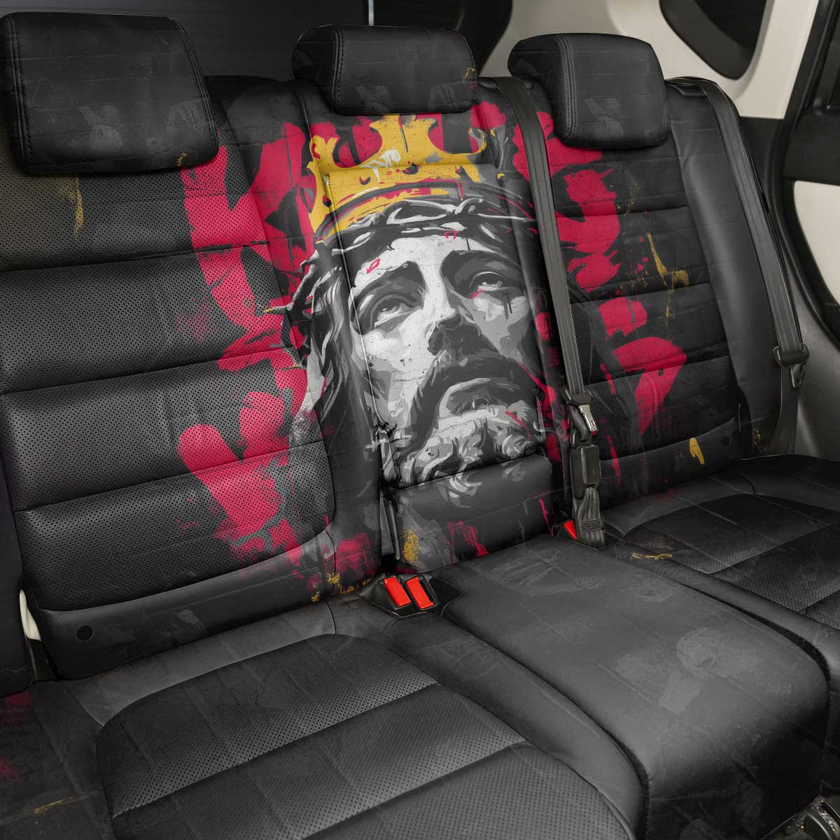 Jesus Graffiti Design Back Car Seat Cover Crowned Portrait and Urban Street Art Style - African Pride
