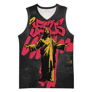 Jesus Graffiti Design Basketball Jersey Crowned Portrait and Urban Street Art Style - African Pride