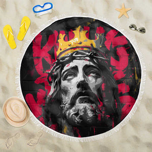Jesus Graffiti Design Beach Blanket Crowned Portrait and Urban Street Art Style - African Pride