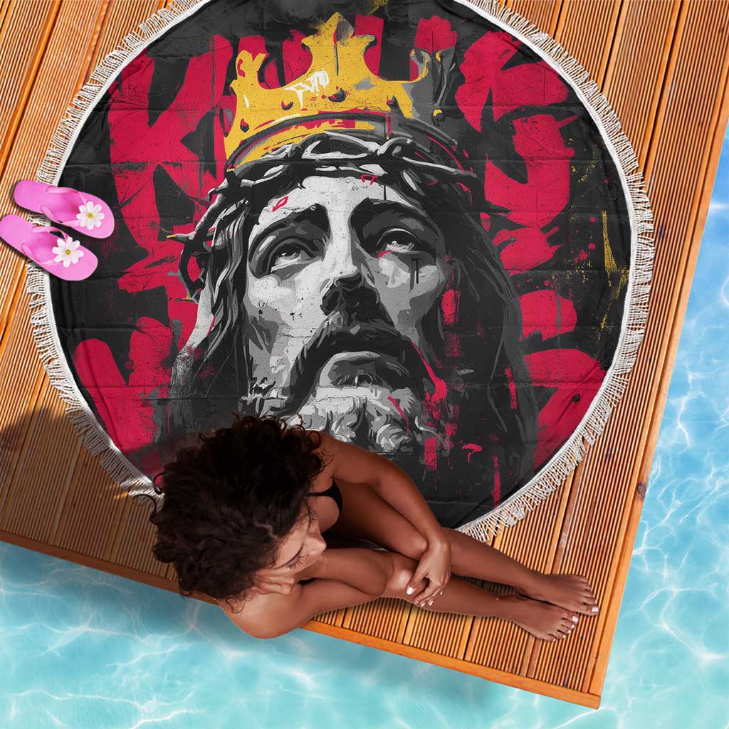 Jesus Graffiti Design Beach Blanket Crowned Portrait and Urban Street Art Style - African Pride
