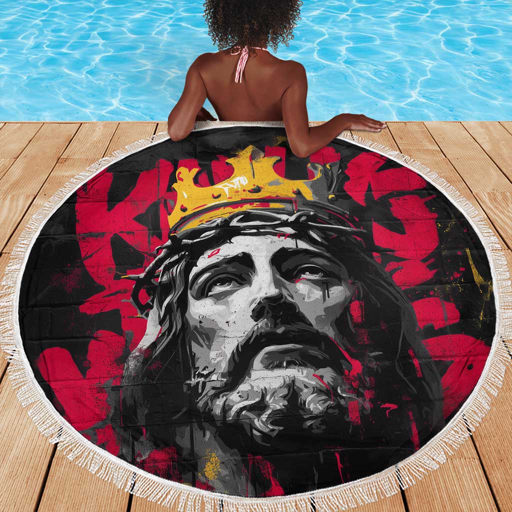 Jesus Graffiti Design Beach Blanket Crowned Portrait and Urban Street Art Style - African Pride