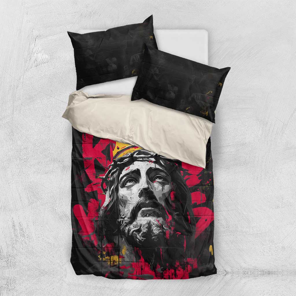 Jesus Graffiti Design Bedding Set Crowned Portrait and Urban Street Art Style - African Pride