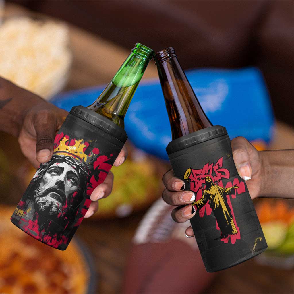 Jesus Graffiti Design 4 in 1 Can Cooler Tumbler Crowned Portrait and Urban Street Art Style - African Pride