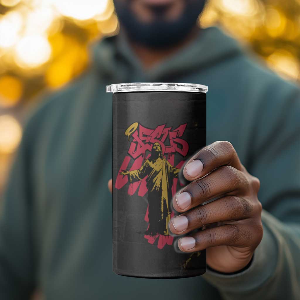 Jesus Graffiti Design 4 in 1 Can Cooler Tumbler Crowned Portrait and Urban Street Art Style - African Pride