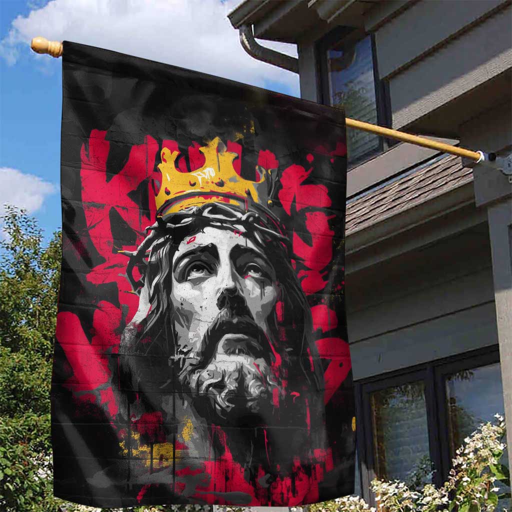 Jesus Graffiti Design Garden Flag Crowned Portrait and Urban Street Art Style - African Pride