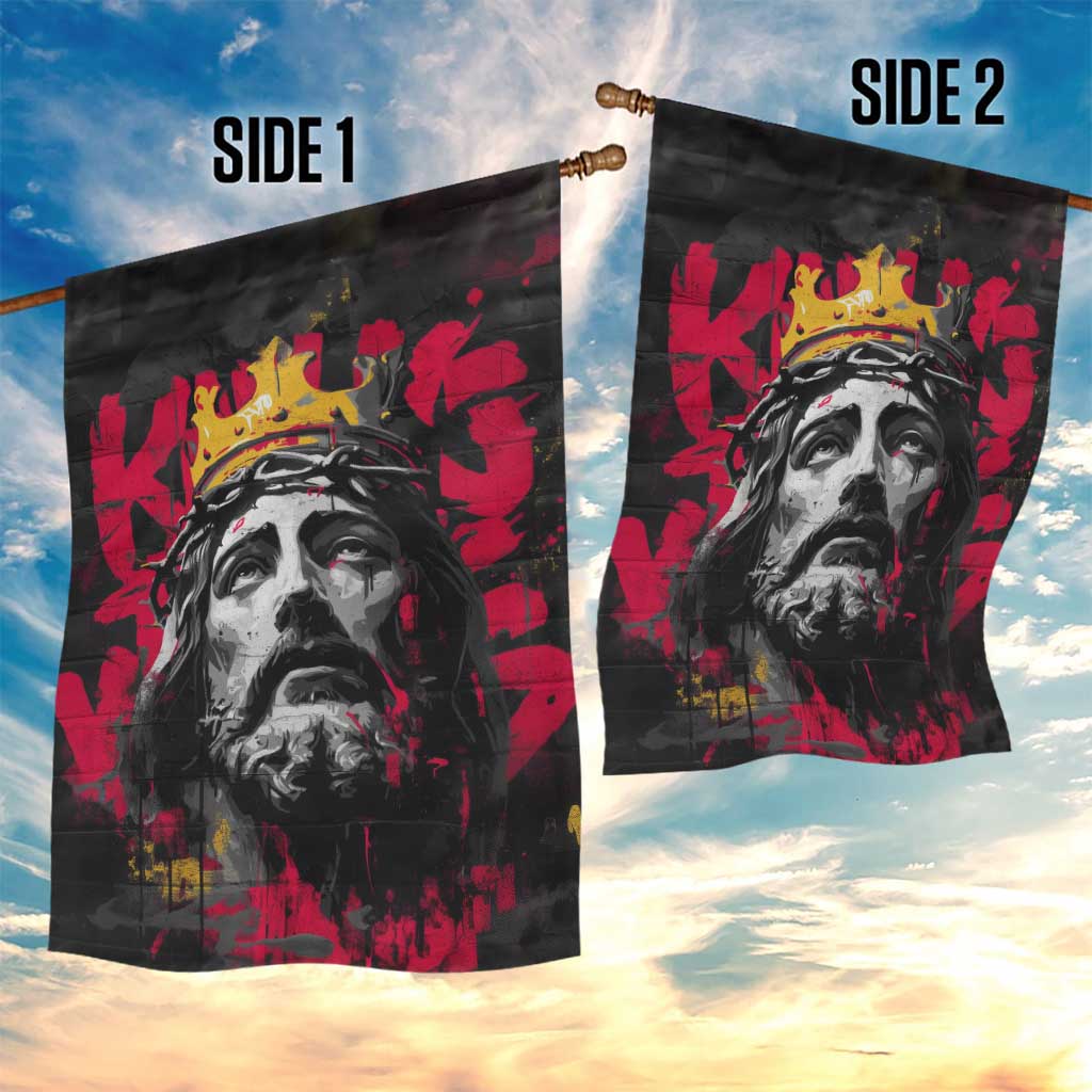 Jesus Graffiti Design Garden Flag Crowned Portrait and Urban Street Art Style - African Pride