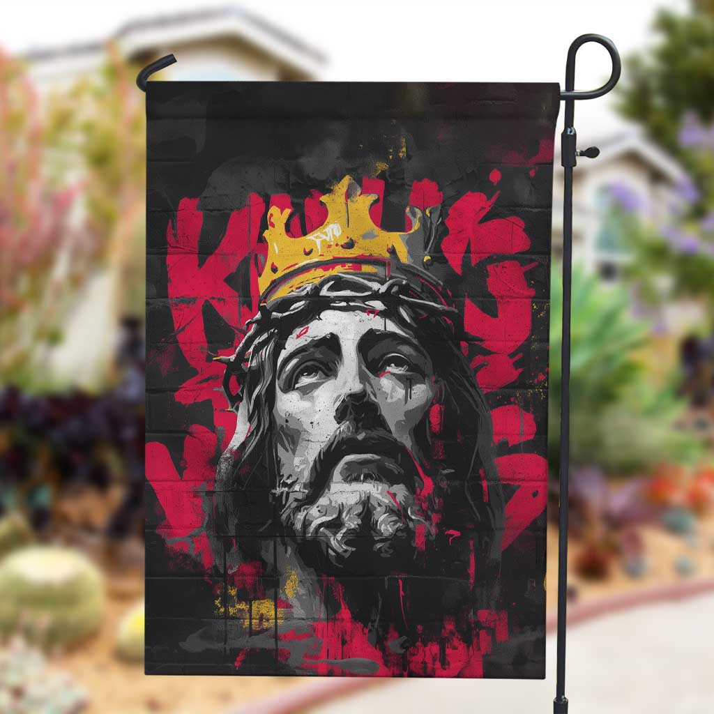 Jesus Graffiti Design Garden Flag Crowned Portrait and Urban Street Art Style - African Pride