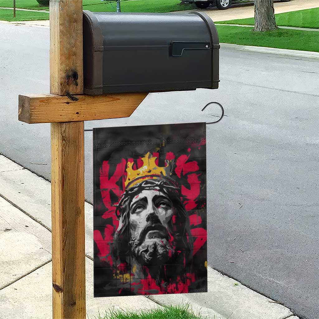 Jesus Graffiti Design Garden Flag Crowned Portrait and Urban Street Art Style - African Pride