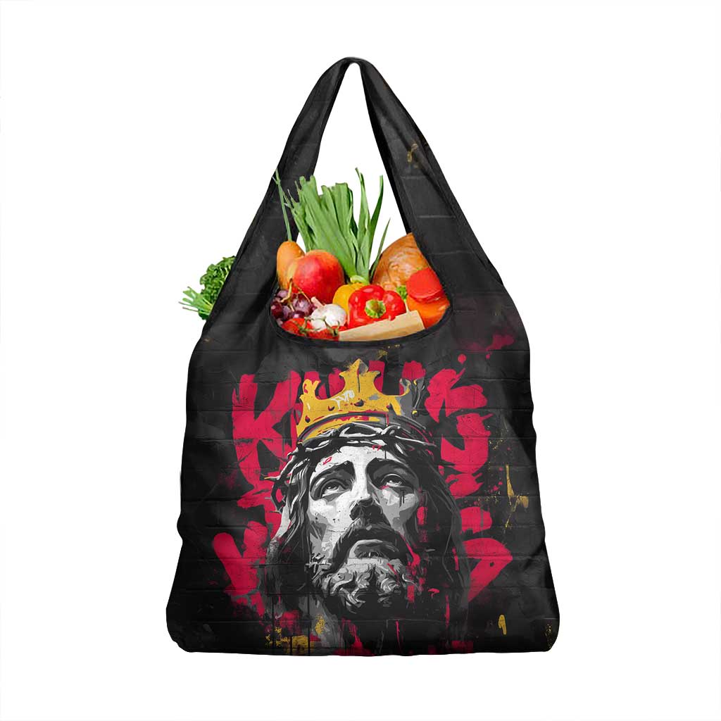 Jesus Graffiti Design Grocery Bag Crowned Portrait and Urban Street Art Style - African Pride