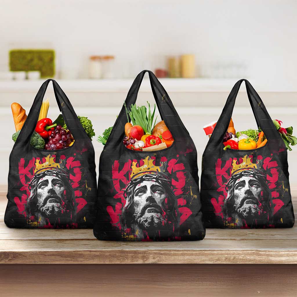Jesus Graffiti Design Grocery Bag Crowned Portrait and Urban Street Art Style - African Pride