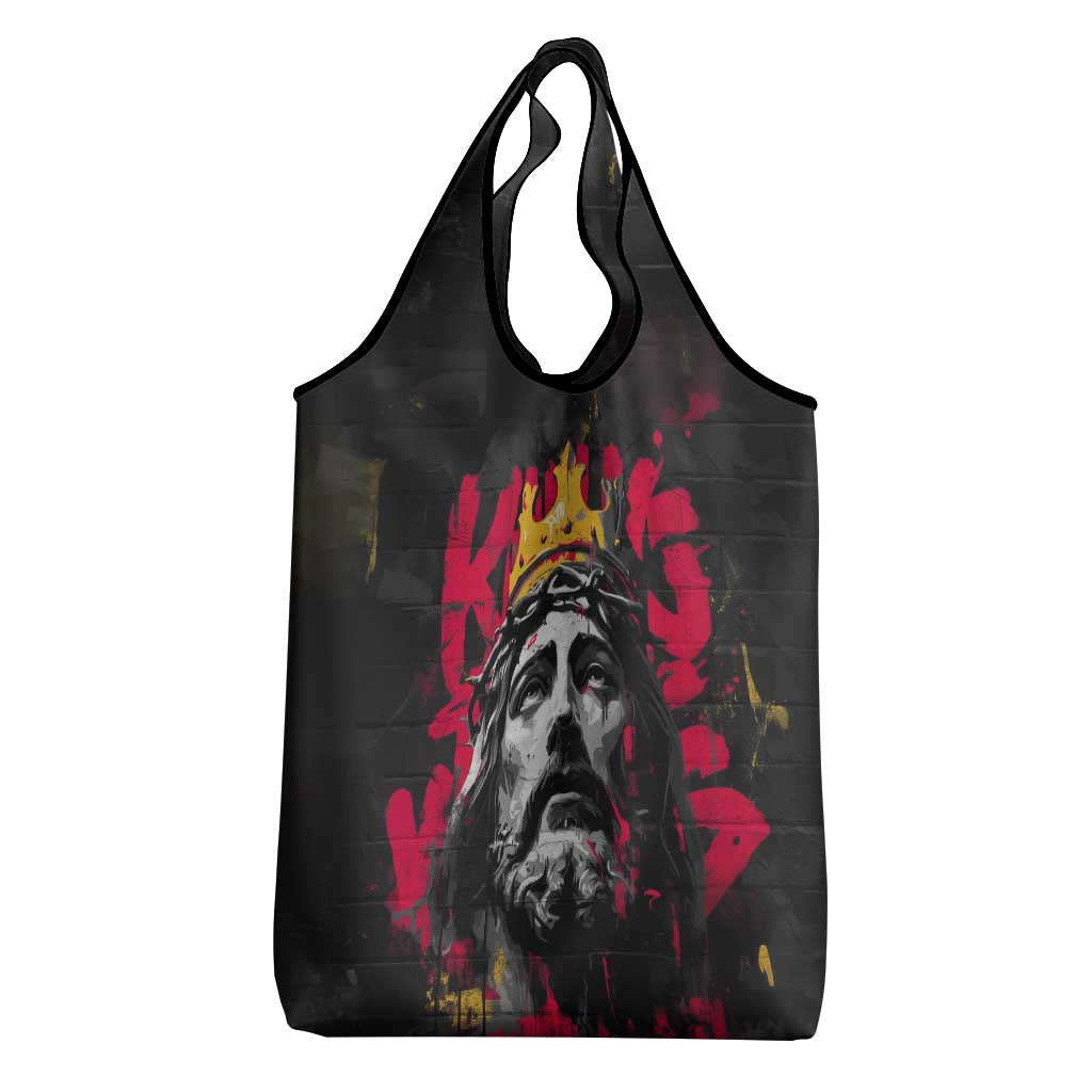 Jesus Graffiti Design Grocery Bag Crowned Portrait and Urban Street Art Style - African Pride