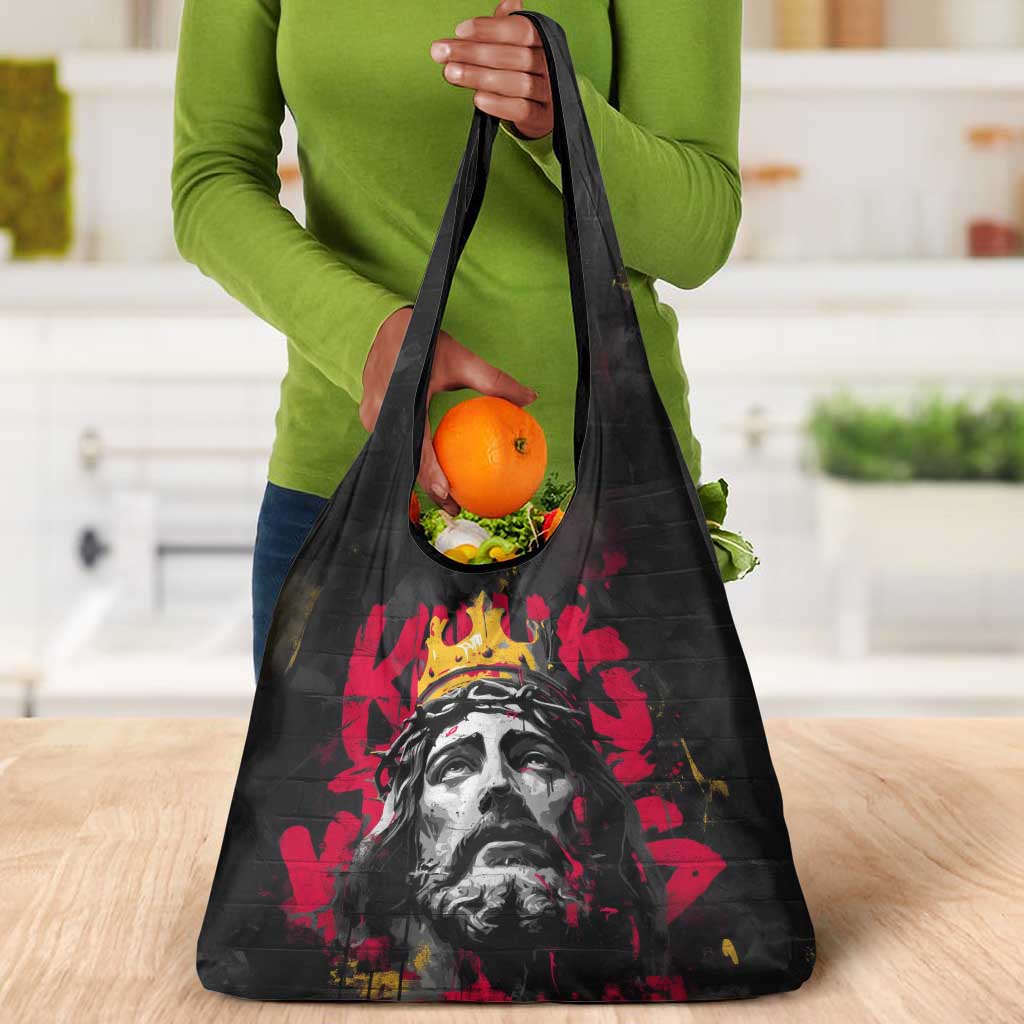 Jesus Graffiti Design Grocery Bag Crowned Portrait and Urban Street Art Style - African Pride