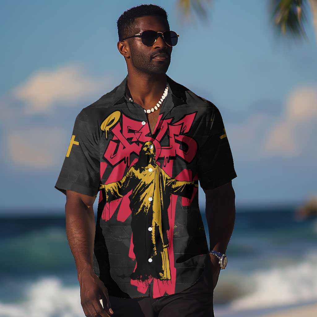 Jesus Graffiti Design Hawaiian Shirt Crowned Portrait and Urban Street Art Style - African Pride