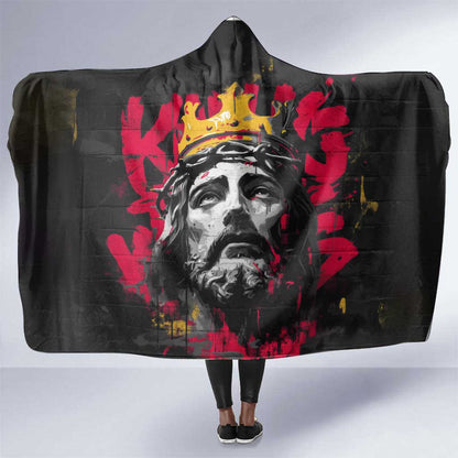 Jesus Graffiti Design Hooded Blanket Crowned Portrait and Urban Street Art Style - African Pride