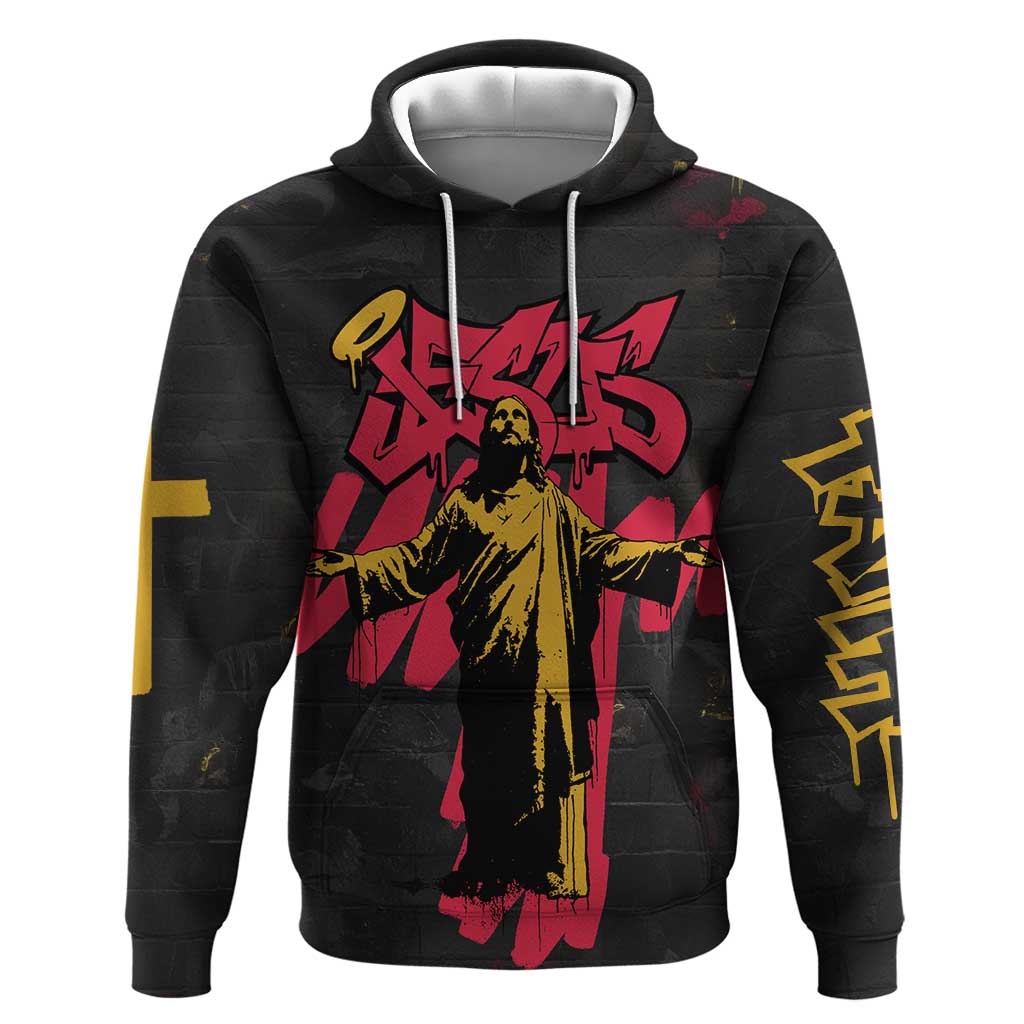 Jesus Graffiti Design Hoodie Crowned Portrait and Urban Street Art Style - African Pride
