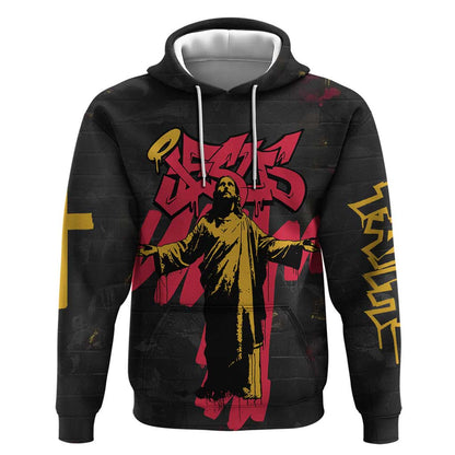Jesus Graffiti Design Hoodie Crowned Portrait and Urban Street Art Style - African Pride