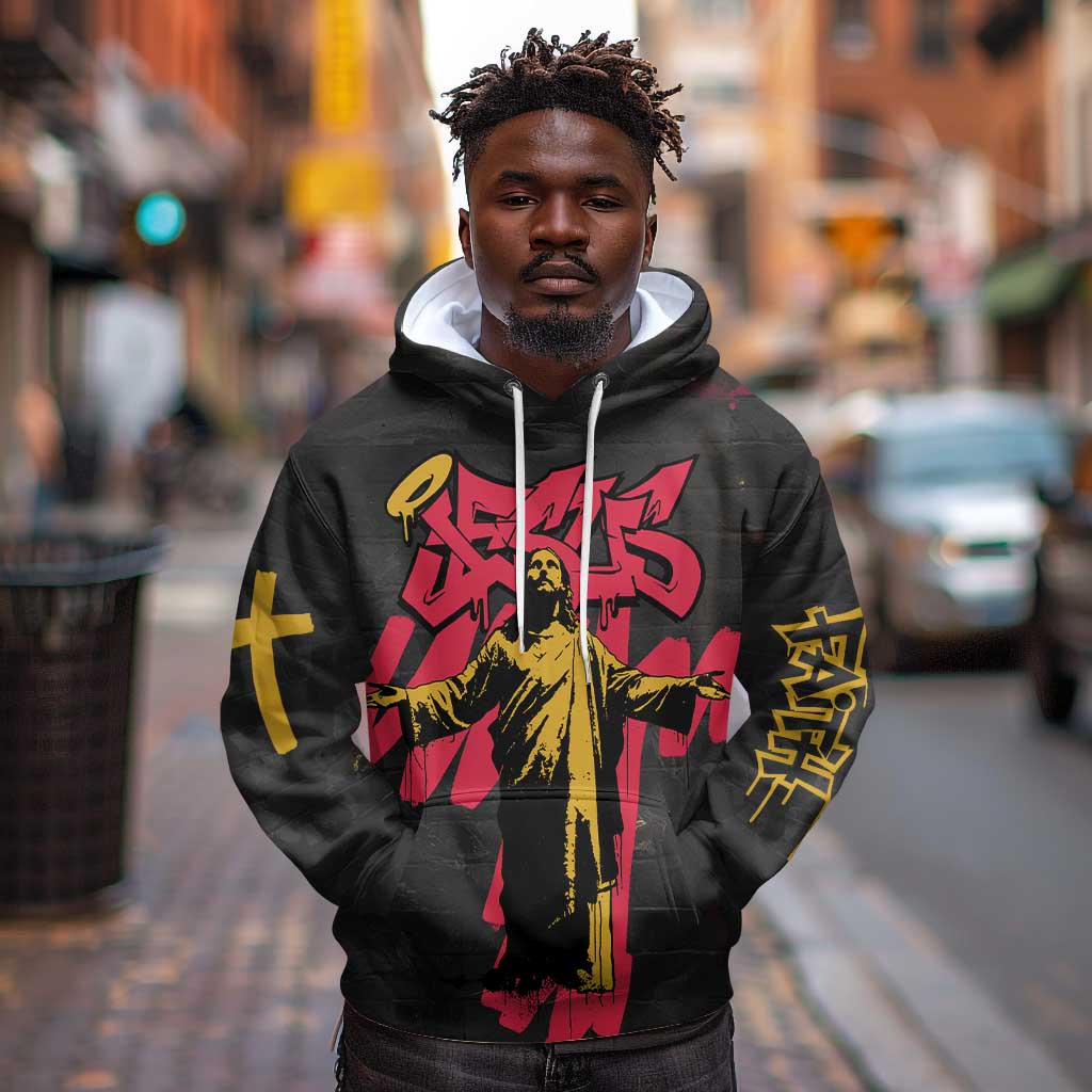 Jesus Graffiti Design Hoodie Crowned Portrait and Urban Street Art