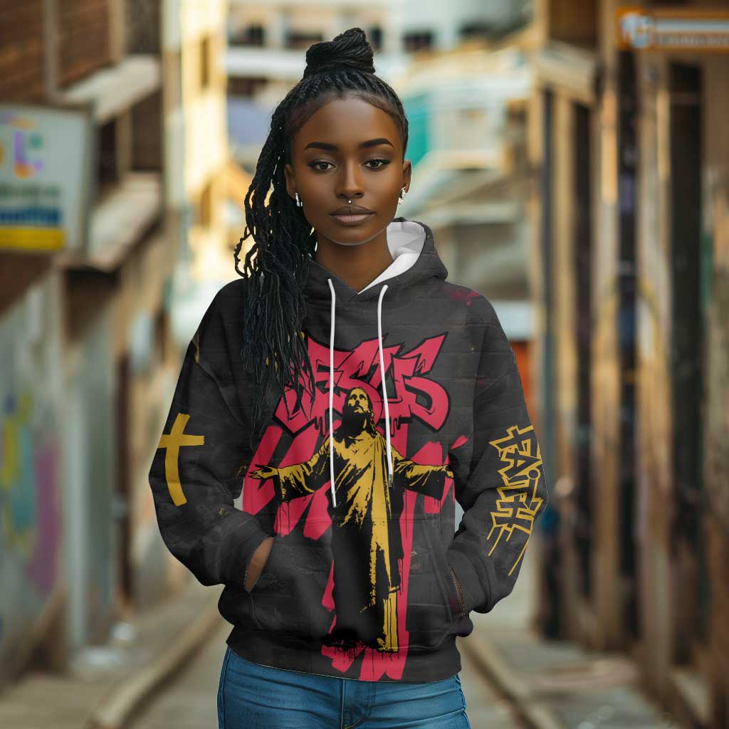 Jesus Graffiti Design Hoodie Crowned Portrait and Urban Street Art