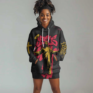 Jesus Graffiti Design Hoodie Dress Crowned Portrait and Urban Street Art Style - African Pride
