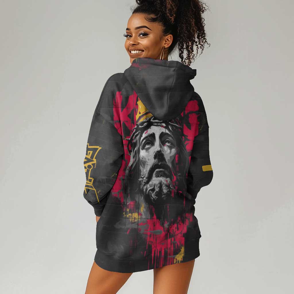 Jesus Graffiti Design Hoodie Dress Crowned Portrait and Urban Street Art Style - African Pride