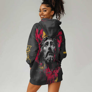 Jesus Graffiti Design Hoodie Dress Crowned Portrait and Urban Street Art Style - African Pride