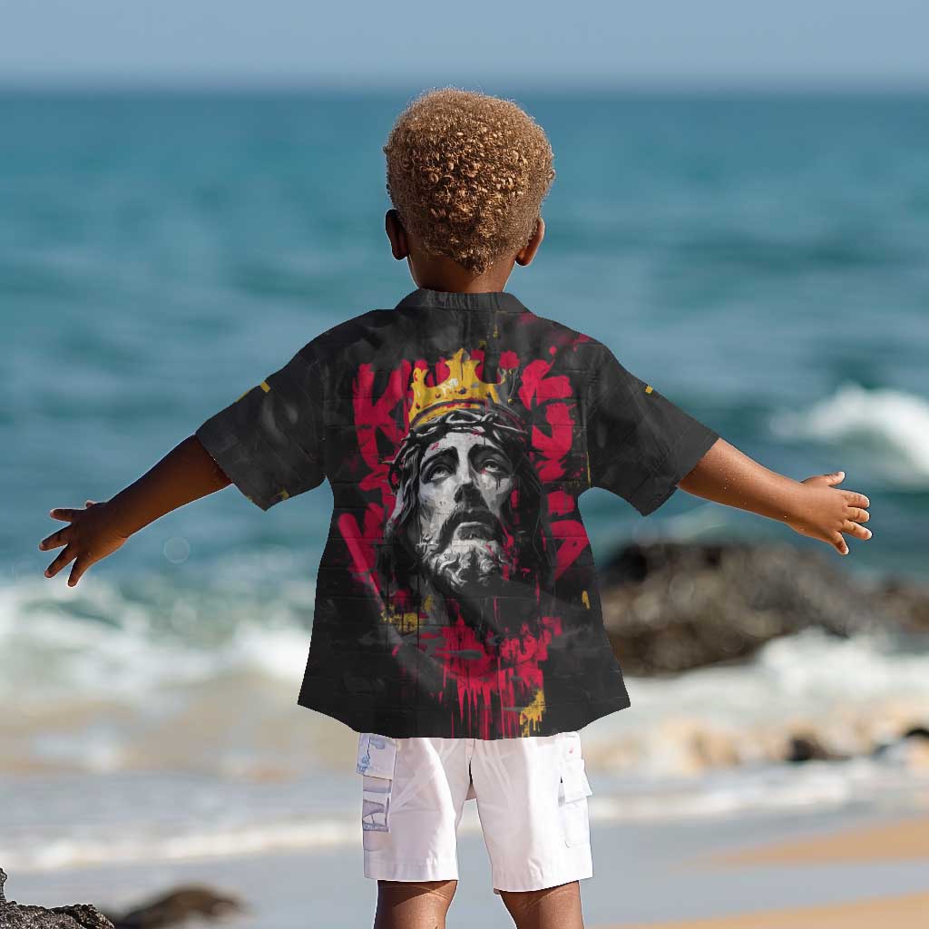 Jesus Graffiti Design Kid Hawaiian Shirt Crowned Portrait and Urban Street Art Style - African Pride