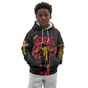 Jesus Graffiti Design Kid Hoodie Crowned Portrait and Urban Street Art Style - African Pride