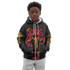 Jesus Graffiti Design Kid Hoodie Crowned Portrait and Urban Street Art Style - African Pride