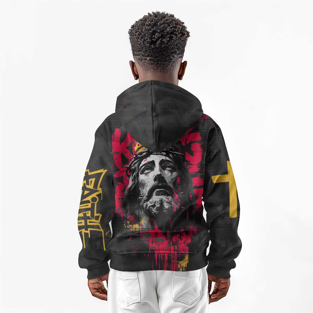 Jesus Graffiti Design Kid Hoodie Crowned Portrait and Urban Street Art Style - African Pride