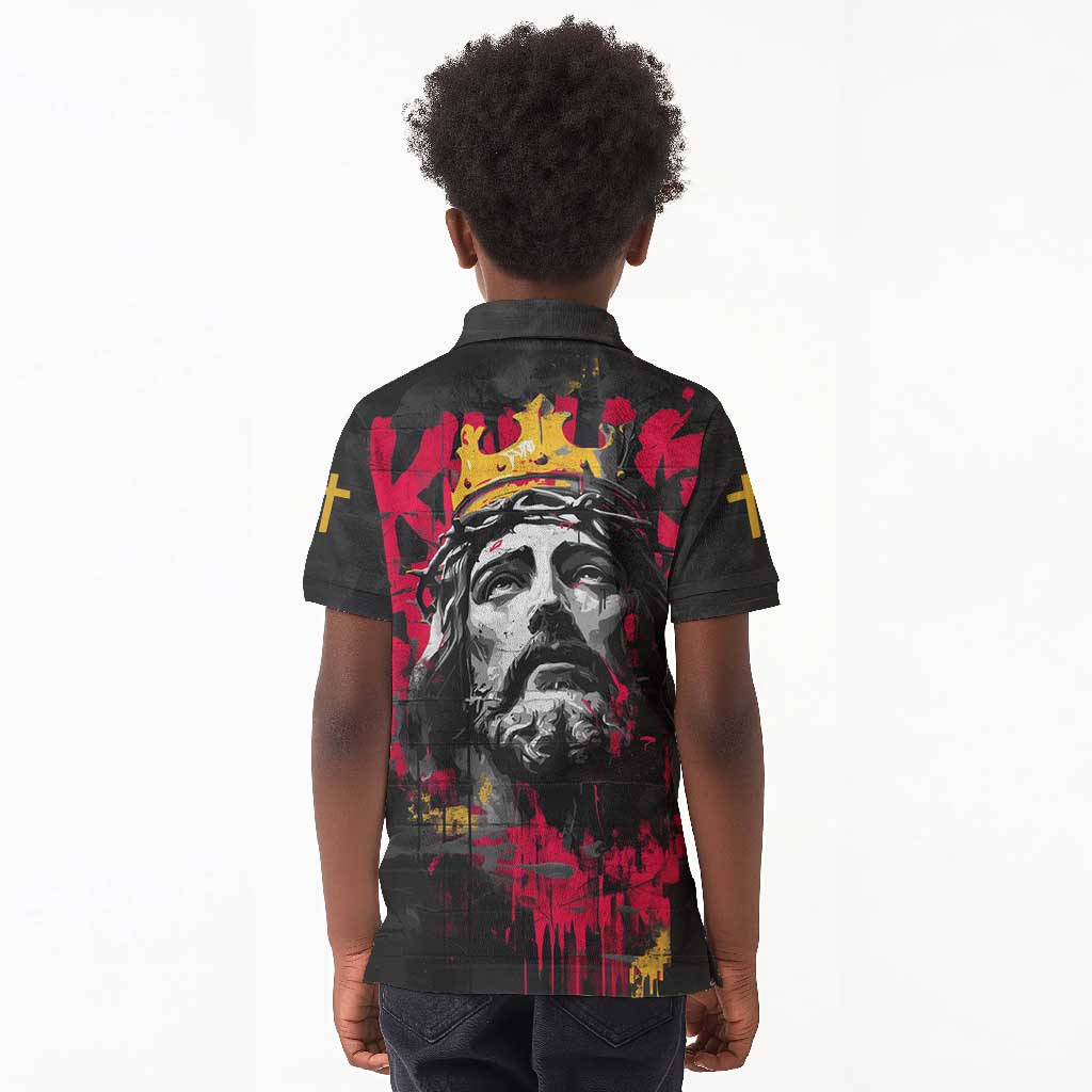 Jesus Graffiti Design Kid Polo Shirt Crowned Portrait and Urban Street Art Style - African Pride
