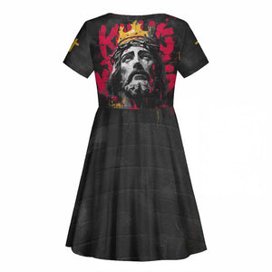 Jesus Graffiti Design Kid Short Sleeve Dress Crowned Portrait and Urban Street Art Style - African Pride