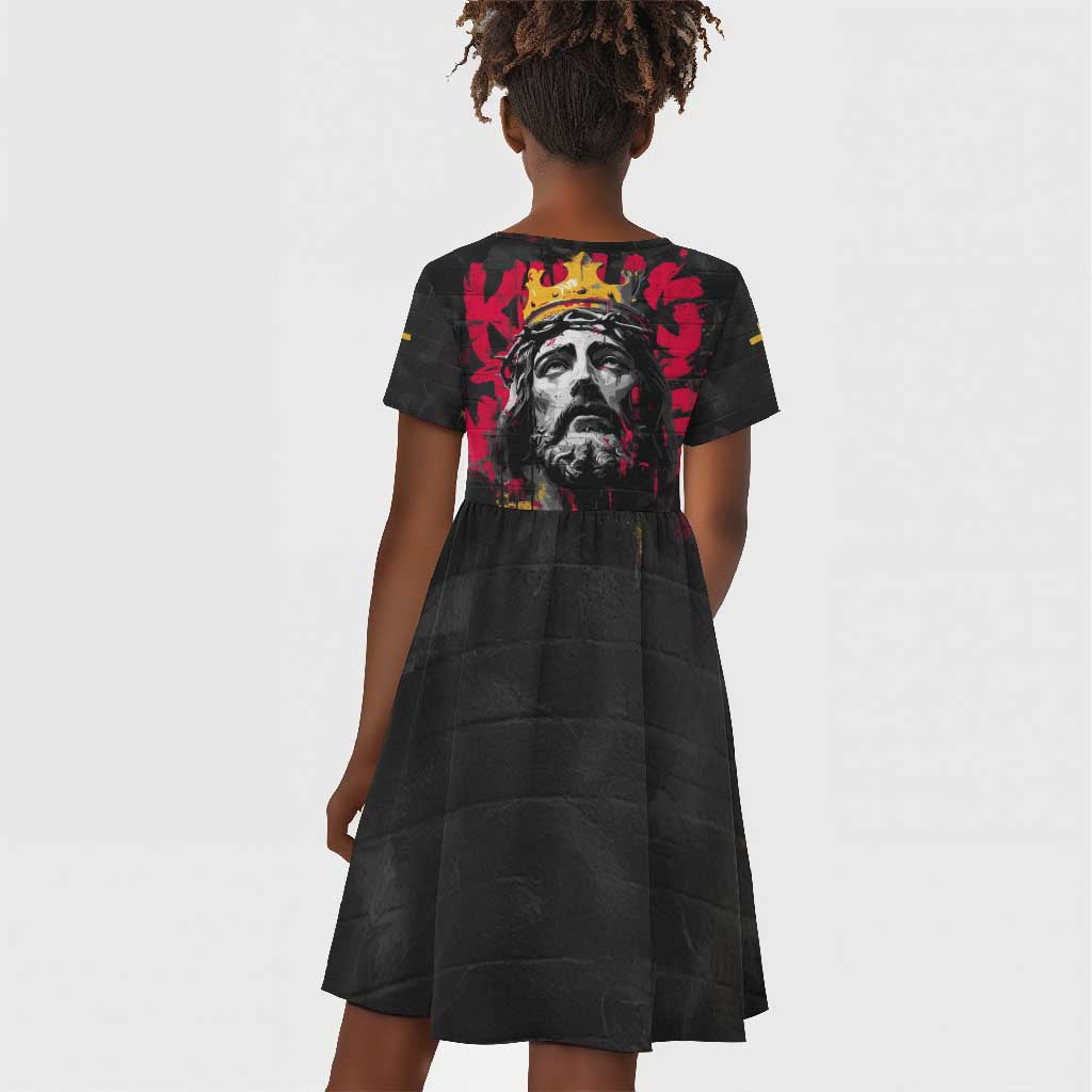 Jesus Graffiti Design Kid Short Sleeve Dress Crowned Portrait and Urban Street Art Style - African Pride