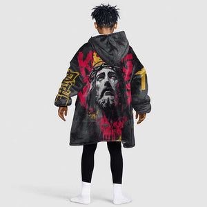Jesus Graffiti Design Kid Wearable Blanket Hoodie Crowned Portrait and Urban Street Art Style - African Pride