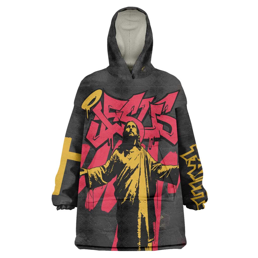Jesus Graffiti Design Kid Wearable Blanket Hoodie Crowned Portrait and Urban Street Art Style - African Pride